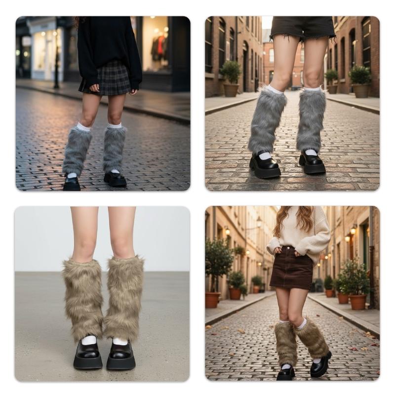 Soft Faux Furs Leg Sleeves Winter Leg Warmers Elastic Thermal Protective Boot Covers Footless Socks For Women Hosiery