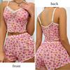 Zweiteiliges rosa Pyjama-Set mit Netzstoff-Aufdruck für Damen mit kurzen, bedruckten Crop-Tops und Shorts, lässiges Damen-Pyjama-Set