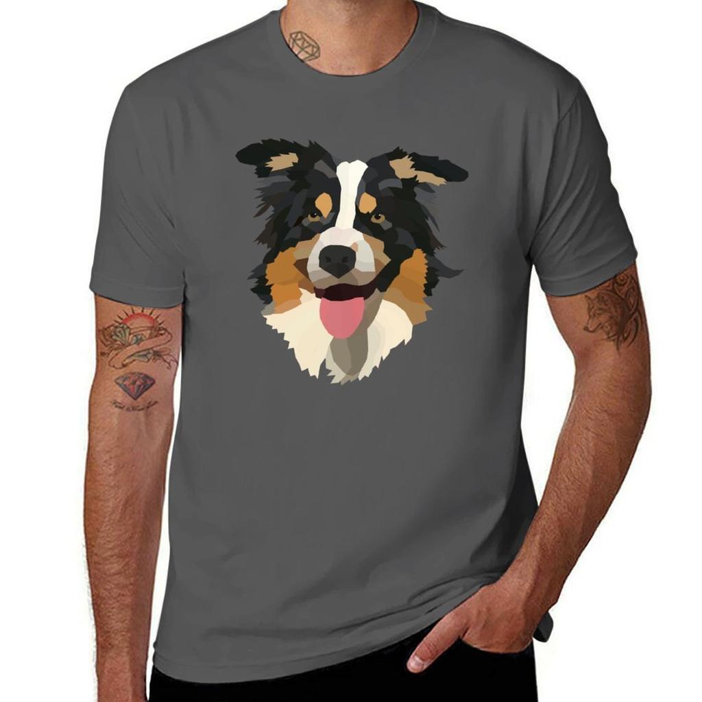 Australian Shepherd Tri Black T-Shirt Festival Casual Short Sleeve