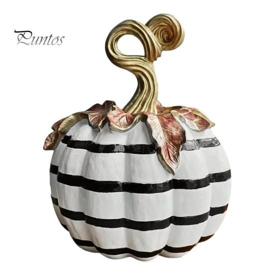 Halloween Pumpkin Decor Black And White Striped Ornament, Retro Style Resin Sturdy Indoor Desktop Decoration Tabletop Centerpiece, Ornament