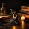 Cadeaux Artisanaux Uniques en Résine Figurine Sorcière & Corbeau Lumineuse avec Texture d'Arbre Mousseux, Ornement Statue Gothique Durable Résistant aux Intempéries Lumière LED