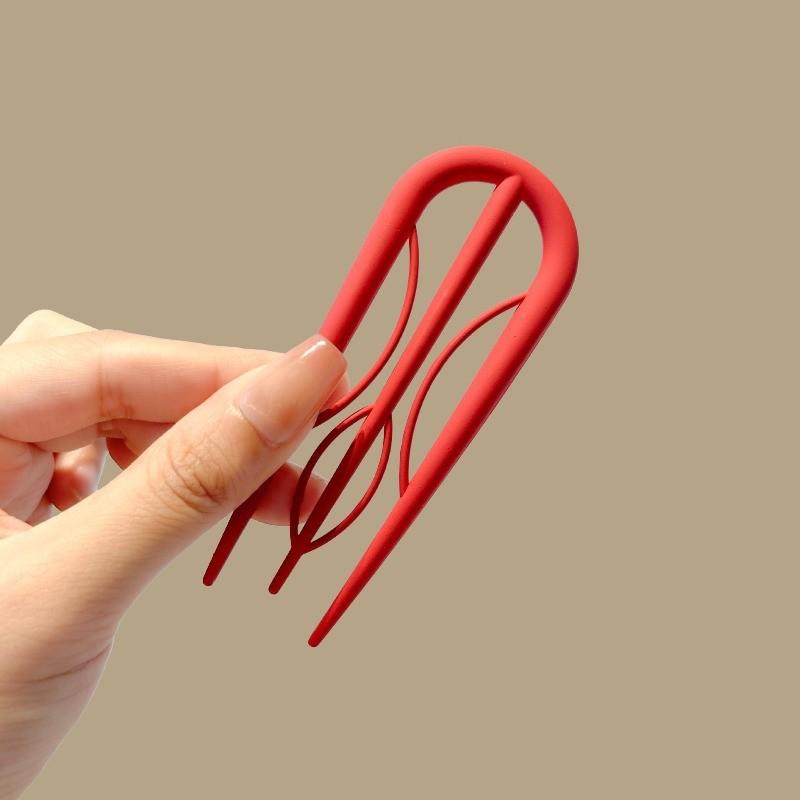 U-Shaped Fixed Hairpin with High-End Alloy Comb for Women's Updos - Ancient Style Four-Tooth Insert