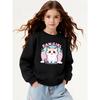 Girls' Crew Neck Sweatshirt Cute Cat Fan Girl Sticker, Soft Cozy Pullover, Warm Casual Outfit for Autumn And Winter