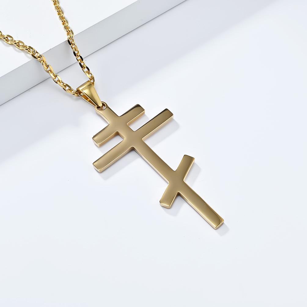 Colier cruce din oțel inoxidabil pentru bărbați și femei, argintiu lucios, pandantiv cruce din oțel titan