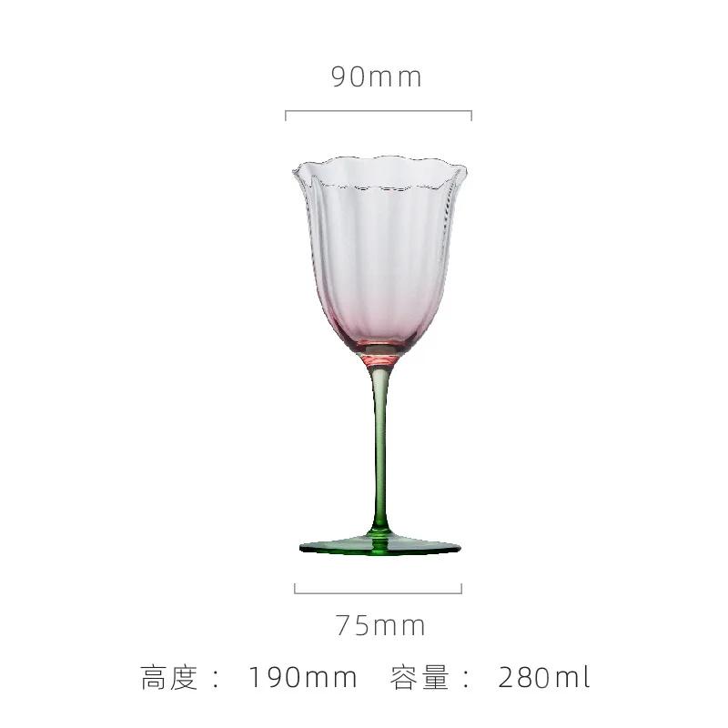Light Luxury Retro Flower Home Wine Glasses Champagne Cup Set Crystal Goblet Glass Ribbed Pink Green Cocktail Glass Martini Cup