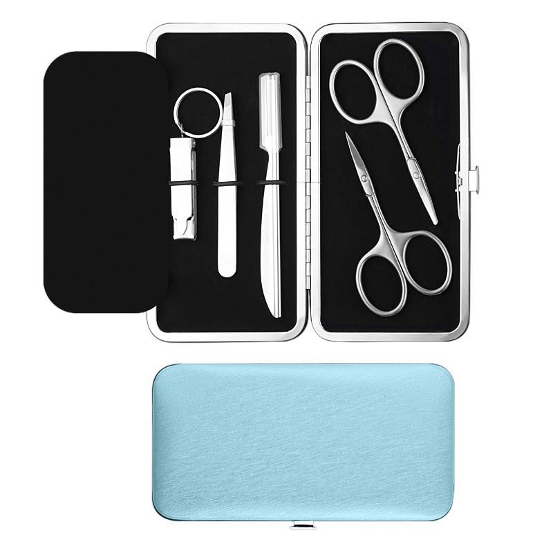 Mens Grooming Kit With Stainless Steel Nose Hair Trimmer Eyebrow Scissors Tweezer Nail Clipper Set