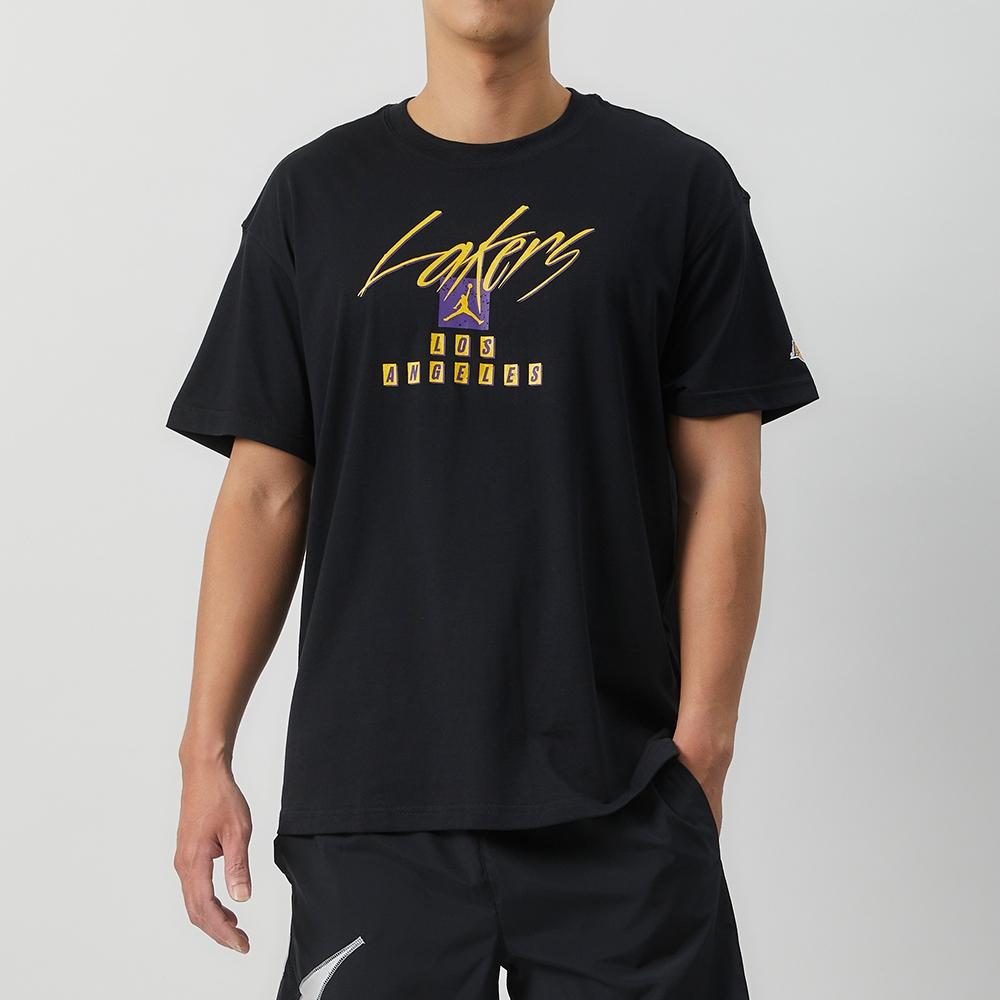 Jordan NBA Los Angeles Lakers Letter Print Crew Neck Casual Loose Short Sleeve T-Shirt Men Tops Black FN1070-010