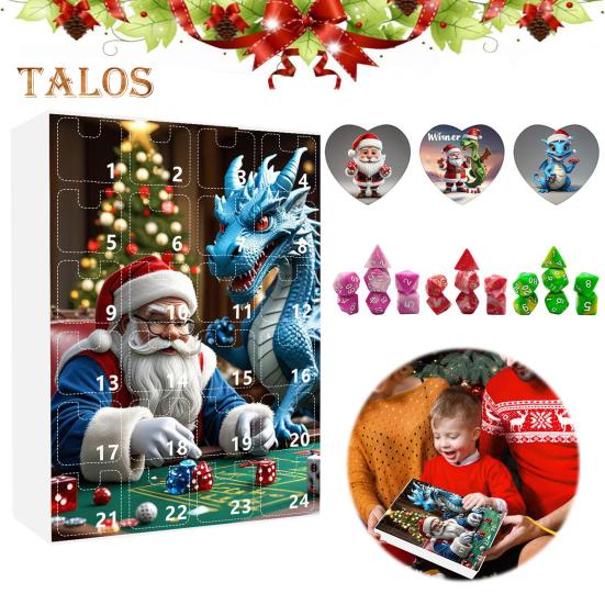 DND Dice Advent Calendar 2024 Acrylic Colorful Polyhedral Dice Set for Gamers Role Players 24 Days Christmas Countdown Calendar