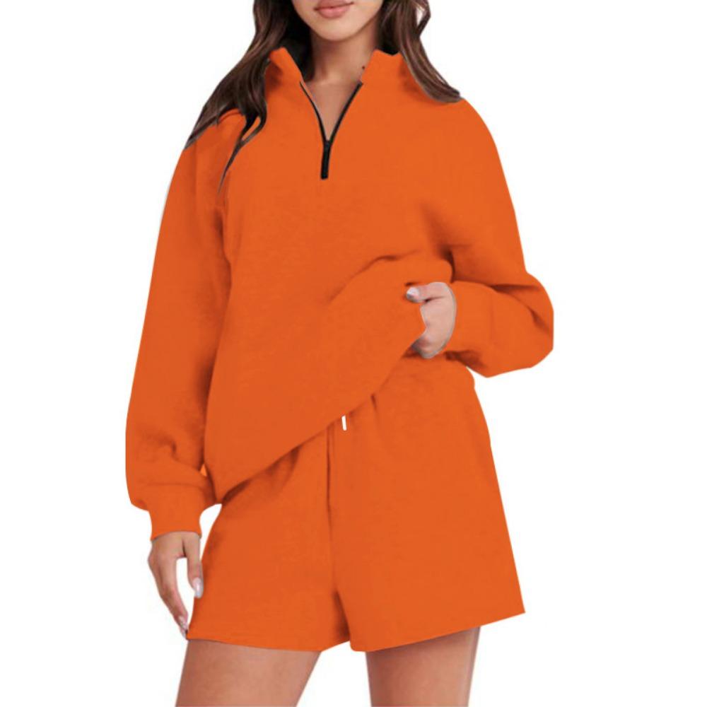 Solid Color Shorts and Pocketless Sweatshirt Set