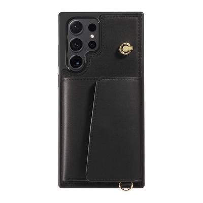 For Samsung Galaxy S25 Ultra Crossbody Phone Case Card Holder Kickstand Leather Coated TPU Mobile Cover