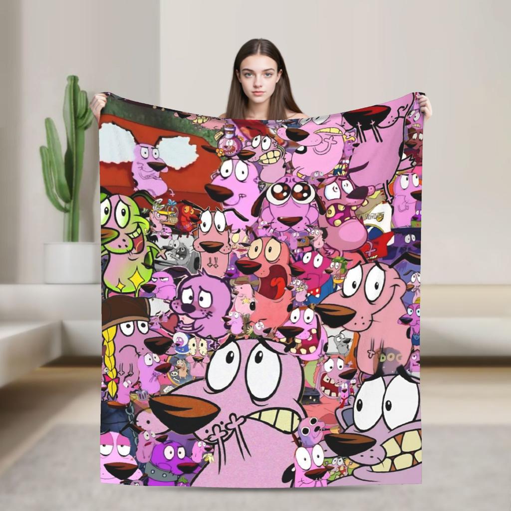Couraged Cowardlys Dogs Knitted Blanket Coral Fleece Plush Cartoon UltraSoft Throw Blankets for Bedding Couch Bedspread