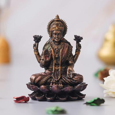 Handcrafted Blessing Goddess Lakshmi Statue Sitting On The Lotus Flower - Perfect for Home, Pooja Room - Ideal Gift for Devotees