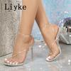 Mode Liyke Sommer Mode Clip Eckige Zehe Plexiglas Klar Hohe Absätze Sexy Damen Flip Flops Sandalen Jelly PVC Transparent Schuhe Größe 42