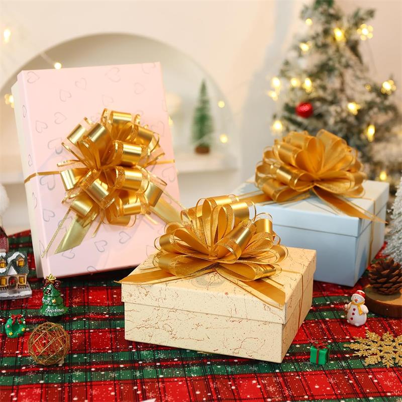 10-Pack Metallic Pull Bows for Gift Wrapping - 6 Inch Reusable Ribbon Bows, Large Instant Floral Decor Bows for Wedding, Christmas