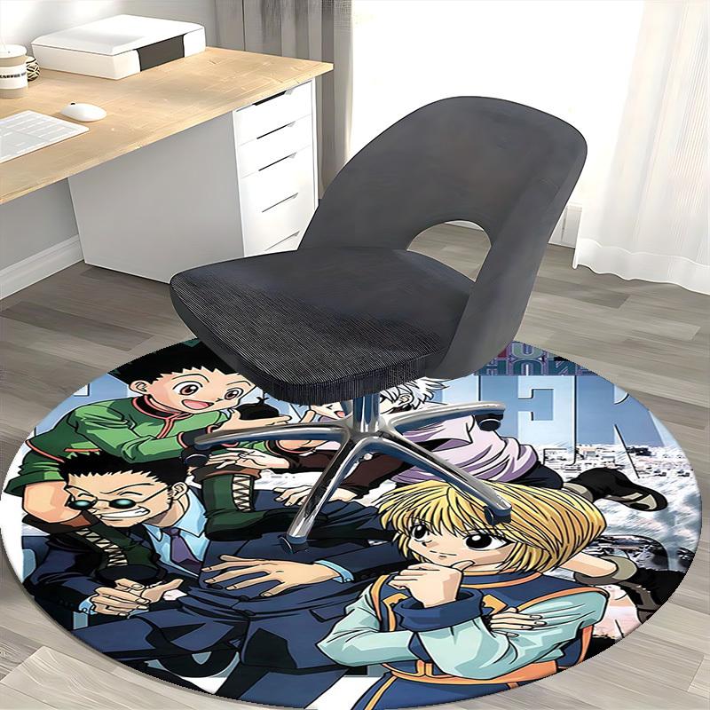 1pc Hunter x Hunter Anime Cartoon Design Round Carpet Office Chair Mat, NonSlip Rug for Home Decor, Living Room, Bedroom