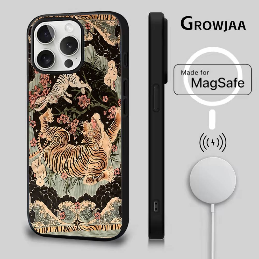 Japanese Ukiyo-e Tiger Phone Case For iPhone 17,16,15,14,13,12,11,Pro,Max,Plus,Mini,SE4,E Magnetic Magsafe Wireless Charging