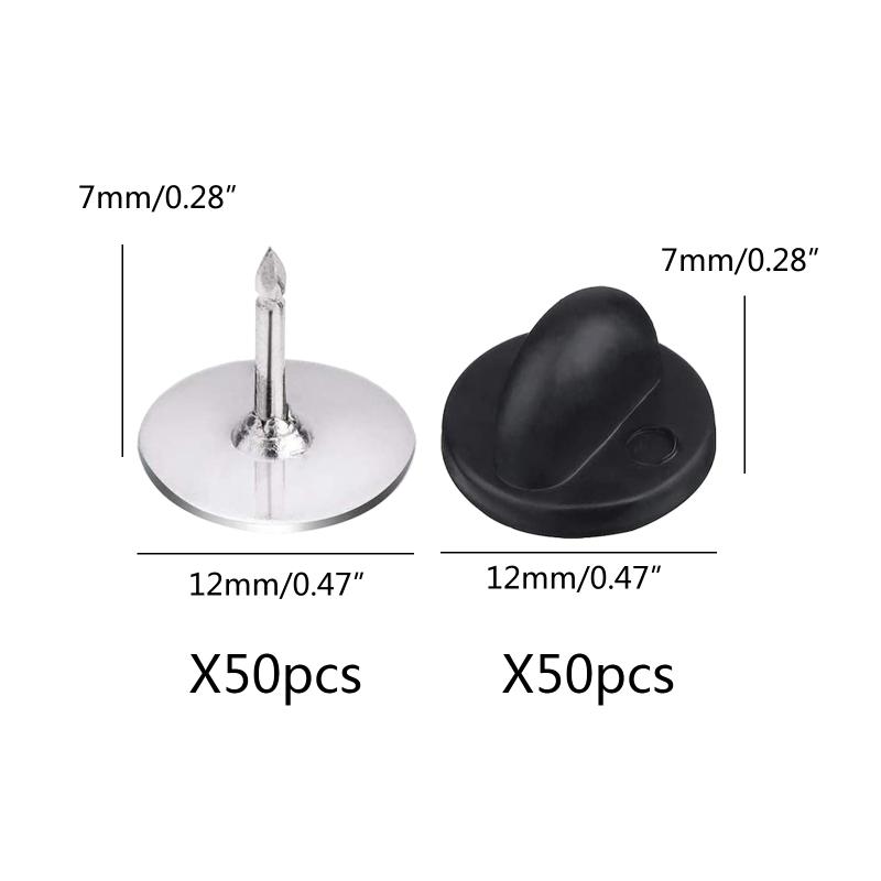 Set of 50 PVC Rubber Pin Backs Pin Backings Tie Tacks Blank Pins with Rubber Pin Backings Pin Backs for Women Girl Teen
