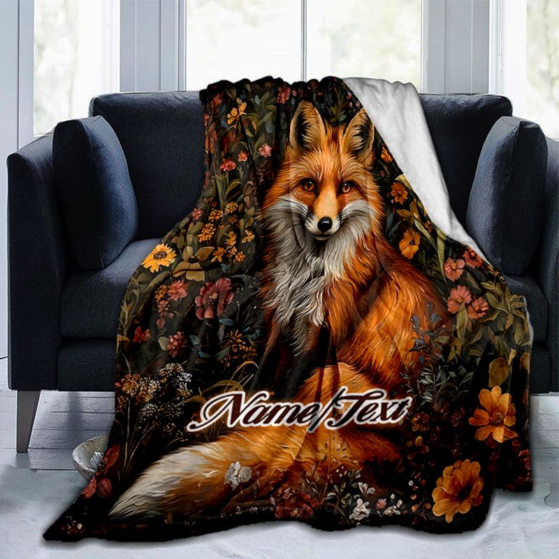1PC Custom Name Fox Garden outdooor Flannel blankets Throw Blanket All-Season Throw Gift Bedspread for Couch, Bed, Camping Holiday Birthday gift