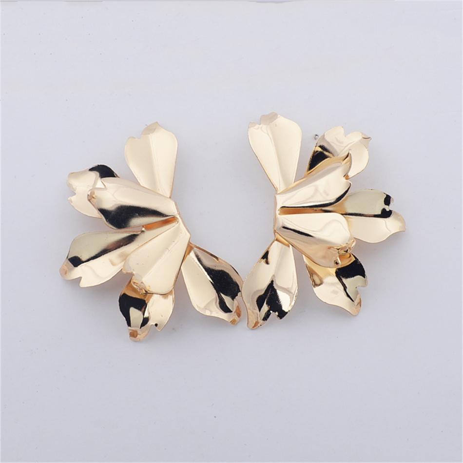 Irregular Flower Petal Smooth Metal Exaggerated Golden Big Drop Earrings for Women Geometry Punk Ear Party Jewelry