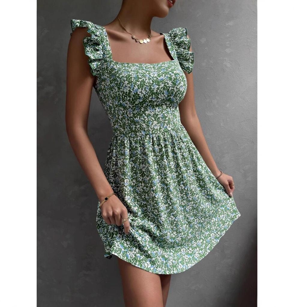 Ladies' Square Neck Bow Dress With Large Swing