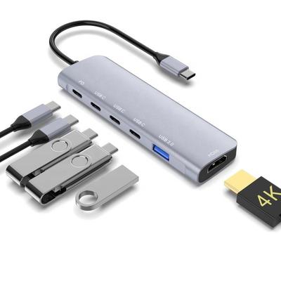 6 In 1 USB C To 4K HDMI Hub with 3 USB C Ports and USB-C PD Charge and Data Port for MacBook Pro/Air, Samsung Mobile and More