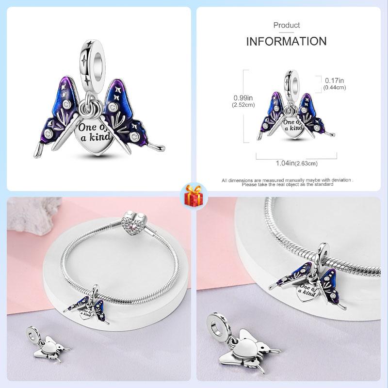 Charme Papillon Bleu Violet Cuivre Perles Trèfle à Quatre Feuilles Convient Pour Diy Fête d'Anniversaire Cadeau Bijoux Bracelet Accessoires