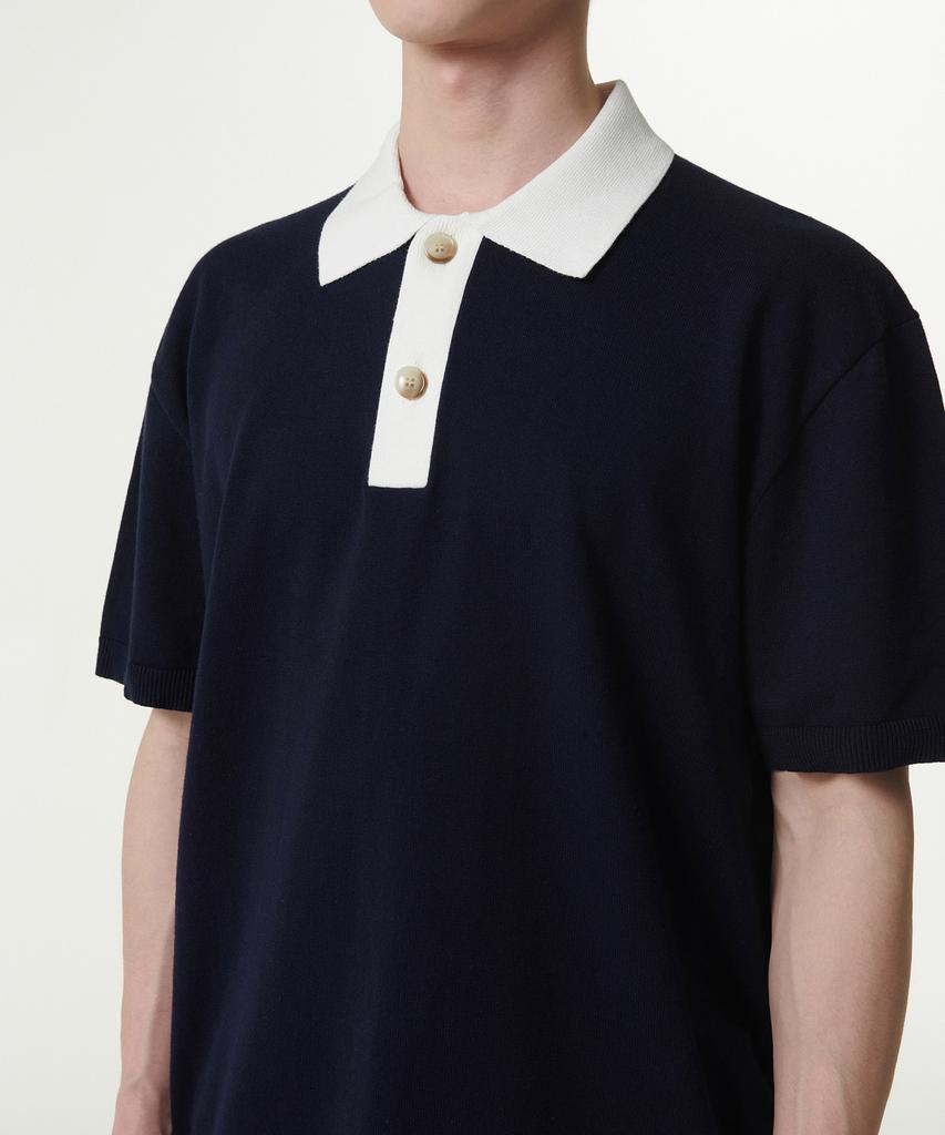 Musinsa Standard Contrast Collar Knitted Polo Shirt [Navy]