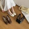 Vintage Mary Jane Shoes Women's 2025 New Bow One-word Buckle Belt Flat Bottom Inner Height Increase Single Shoes Ballet Leather Shoes