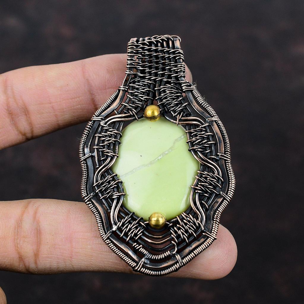 Serpentine Pendant Copper Wire Wrapped Pendant Gemstone Jewelry Handmade Pendant Copper Wire Wrap Jewelry Gift For Her Ethnic Style Pendant