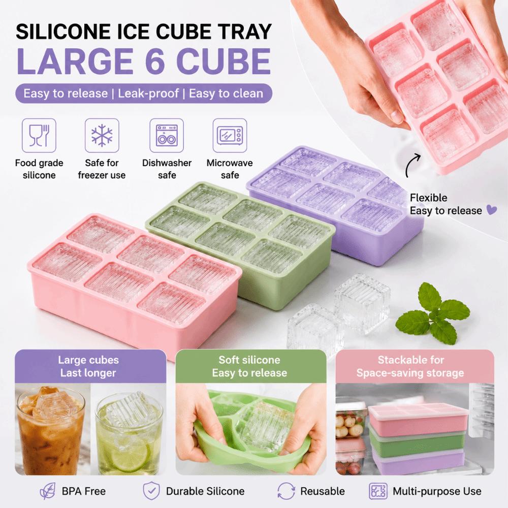 Silicone Ice Cube Tray Removable Lid 6/9 Grids Ice Cube Mold BPA-Free Flexible Chocolate Mold for Cocktail Whiskey