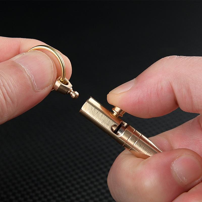 Mini Brass Pen Outdoors Portable Writing Tools Cylindrical Bolt Ballpoint Pen Key Pendant Business Signature Stationery Pen EDC