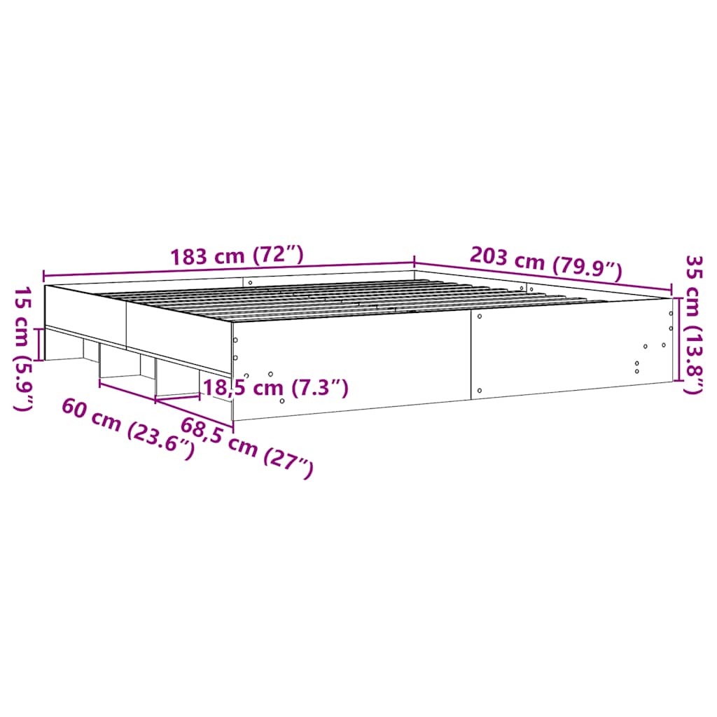 Bed Frame without Mattress Sonoma Oak Finish 180 x 200 cm Engineered Wood