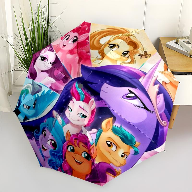 Little Pony Fashionable Automatic Opening/Closing Folding Umbrella. Portable and Foldable, Ideal for Gift, Travel, and Daily Use.