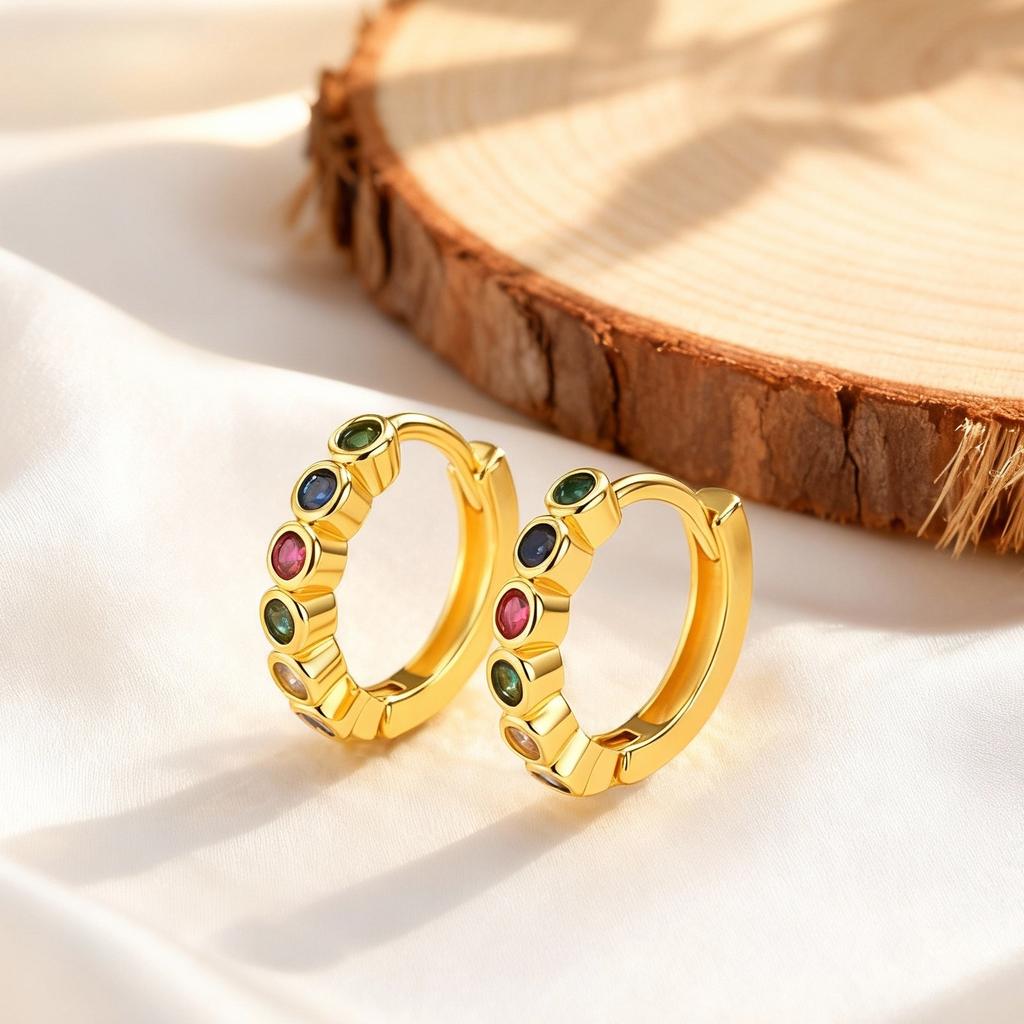 Colored Zircon Earrings for Women Girls,Luxury Minimal Crystal Hoop Earrings,Small Huggie Ear Rings Piercing Jewelry