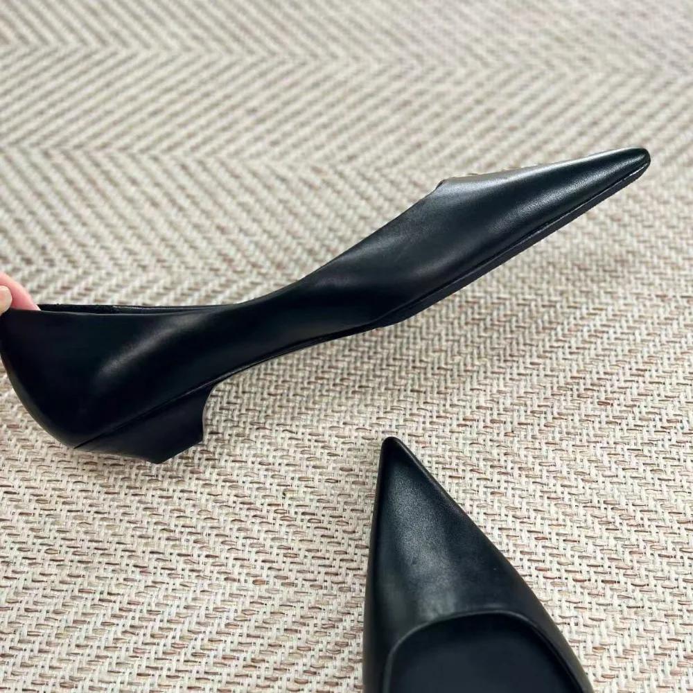 Fashion Women's Shoes Heel French Versatile Commuting Shoes Leather Pointed Low Heel Flat Sole Single Shoes Women High Heels Small Heel