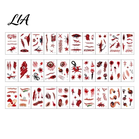 Waterproof Body Art Transfer 30Pcs Halloween Scar Tattoo Stickers, Realistic Fake Wound Decals for Cosplay Special Effects Makeup Face Body,
