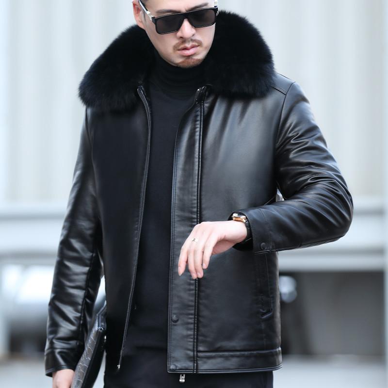 Giacca in Pelle Haining Invernale da Uomo Giacca in Pelle Larga Taglia Grande Papà Pelle di Pecora Spessa Pelliccia Integrata Giacca