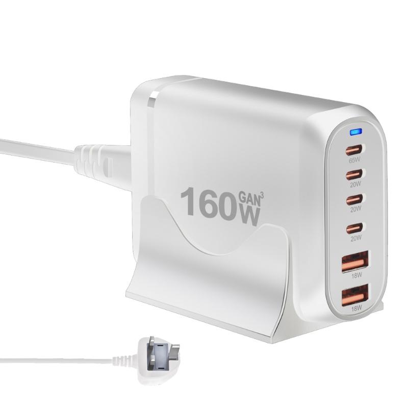Multiple Device Charging Station, 160W USB C Charger with Double USB & 4Type C Port, for Electronics Devices Travel Use
