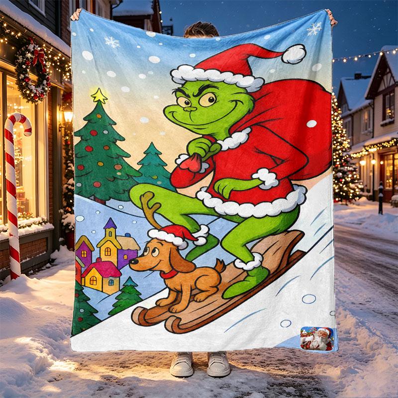 The Grinch Pattern Blanket for Home Decoration, Bed, Sofa, Car Travel, Camping, Suitable for All Seasons, Birthday Christmas Gift