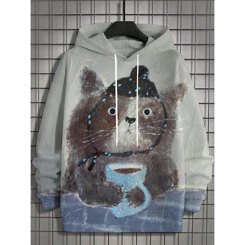 Autumn and Winter New Men's 3D Full Body Print Japanese Black Cat Hoodie Unisex Casual Fashion Men's Hoodie Street Men's Tops