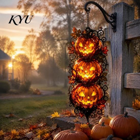 Spooky Theme House Decor Halloween Triple Stacked Jack-o'-Lantern Door Hanger, 2D Pumpkin Wall Hanging Ornament, Souvenir Party Favors Fall Porch for