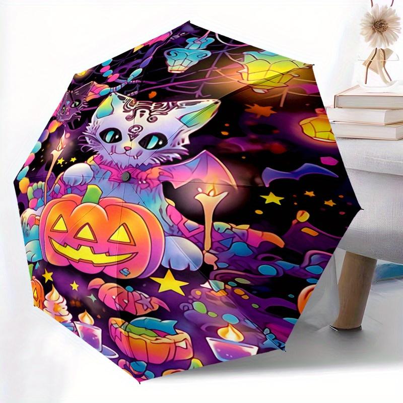 1pc Halloween Themed Cats Cartoon Umbrella, Portable 3-Fold Compact Umbrella, Suitable for Camping, Hiking and Travel, Ideal Easter Birthday Gift