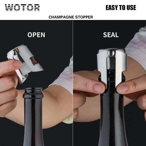 WOTOR Champagne Stopper, Stainless Steel Prosecco Bottle Stopper with Food-Grade Silicone, Reusable Champagne Cork & Saver, Leak-Proof, Keeps Champagn