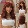 Short Wavy Honey Brown Copper Synthetic Wigs with Bangs Cosplay Bob Wig for Women Afro Daily Natural Heat Resistant Hair
