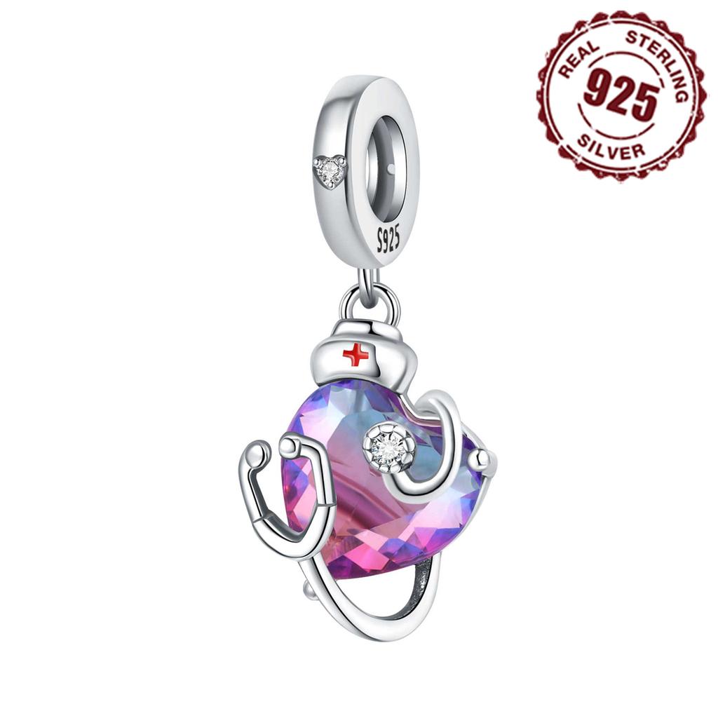 Copper Stethoscope Gradient Heart Pendants Bracelet Charms Fit Women Jewelry Party Beads Diy Fine Gift Accessories