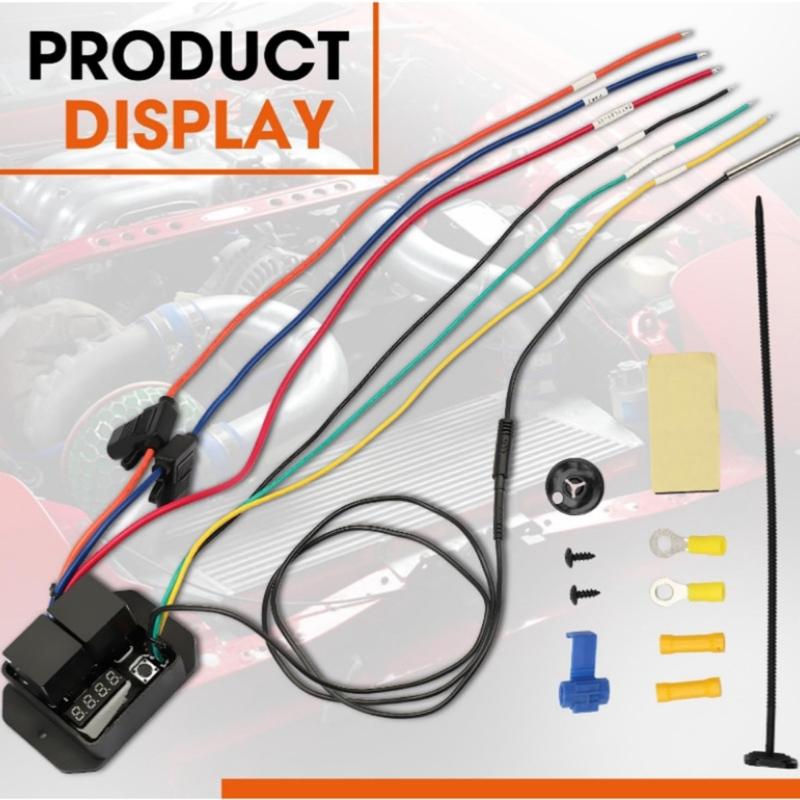 Adjustable Radiator Fan Controller Switches Kit For 12V 24V Vehicles Supports 2 Fans With Digital Temperature Readout