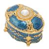 Oval Rhinestone Jewelry Box Ring Retro Engraved Earrings Necklace Storage Organizer Box Gold Edge Royalblue