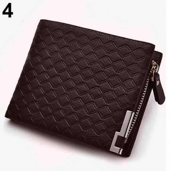 Men Faux Leather Zip Bifold Wallet Money Clip Card Holder Pocket Clutch Purse