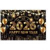 Shiny 2026 New Year Backdrop Banner Black Gold Celebration Banner  Outdoor Party