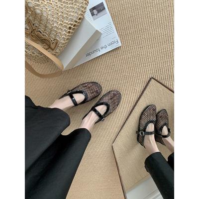 Sheepskin Version Hollow Single Shoes Fishing Net Sandals Women's Summer Wear Versatile One-word Belt Mary Jane Shoes